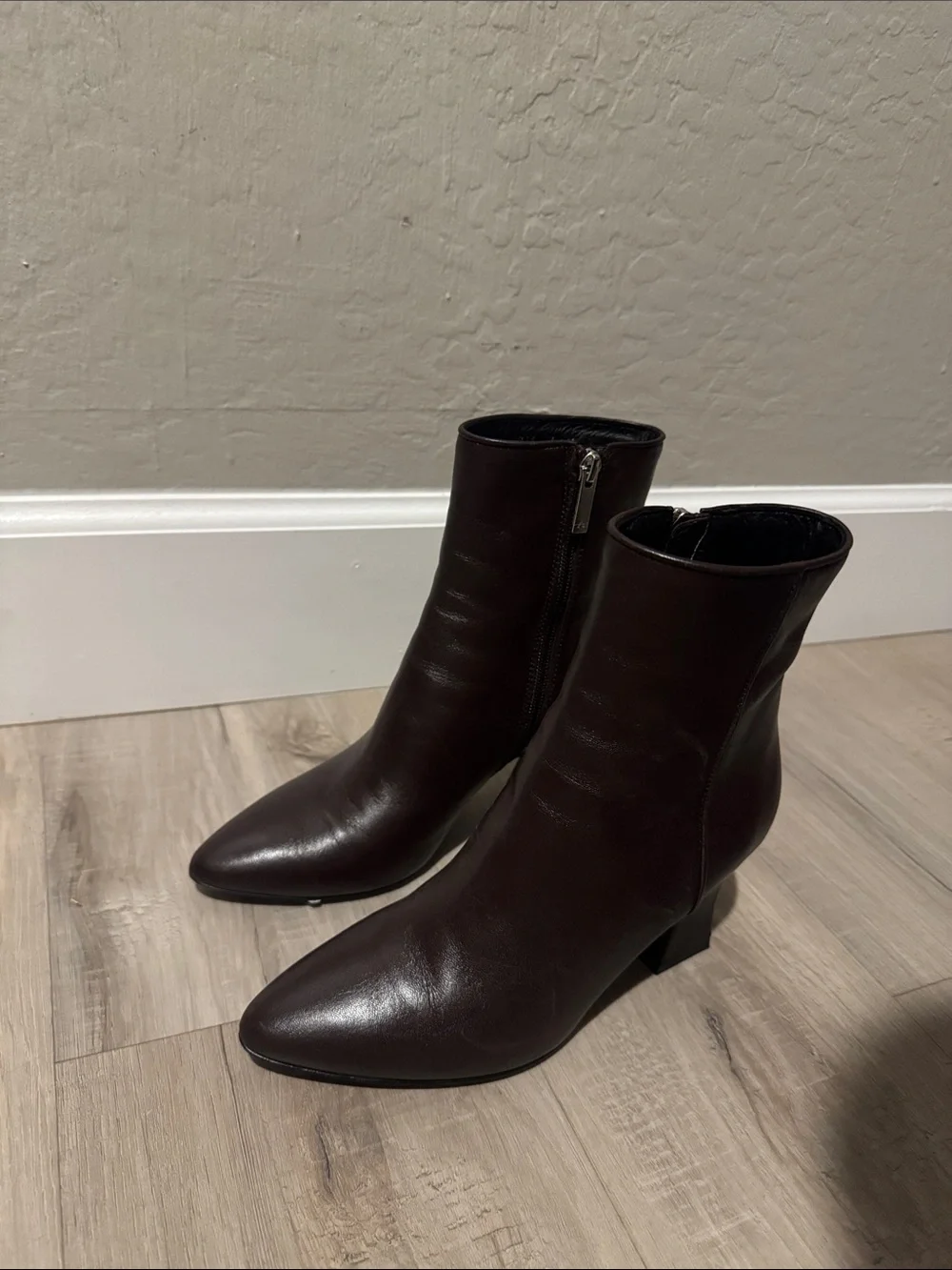 Aquatalia Dark Brown Pointed Toe Mid-Heel Ankle Boots